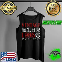Top Retro Otaku Vintage 1986's Birthday Cat Kanji Japan T- Tank Top