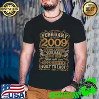 Vintage February 2009 13 Years Born In 2009 13th Bday Gift T-Shirt Guys V Neck