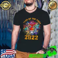 Year of the Tiger Horoscope Art Happy Chinese New Year 2022 T Shirt Guys V Neck