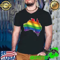 Australia Gay Flag LGBTQ Homosexual Queer Lesbian Pride T- Guys V Neck