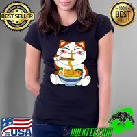 Kawaii Anime Cat Ramen Noodle Women Men Teen Boys Girls Kids T-Shirt