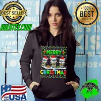 Original Xmas Raccoon Lighting Santa Hat Merry Christmas Raccoon T- Hoodie