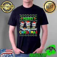 Original Xmas Raccoon Lighting Santa Hat Merry Christmas Raccoon T- Unisex