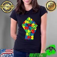 Power Fist Puzzle Piece Autism Awareness Boys Girls Kids Premium T-Shirt Ladies Tee