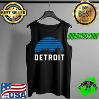 Vintage Detroit Michigan Cityscape Retro Blue Graphic Premium T-Shirt Tank Top