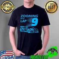 9th Birthday Shirt Gift for 9 Year Old, Race Car Zooming T-Shirt Unisex