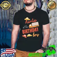 Auntie Of The Birthday Boy Car Theme Matching Family Tee Shirt Guys V Neck