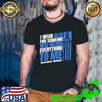 Colon Cancer Awareness Month I Wear Red Blue Ribbon T-Shirt Guys V Neck