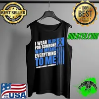 Colon Cancer Awareness Month I Wear Red Blue Ribbon T-Shirt Tank Top