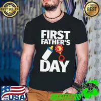 First Father's Day TShirt Woven rattle Baby Bottle Dad T-Shirt Guys V Neck