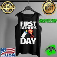 First Father's Day TShirt Woven rattle Baby Bottle Dad T-Shirt Tank Top