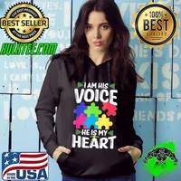 I Am His Voice He Is My Heart Shirts Puzzle Autism Awareness T-Shirt Hoodie