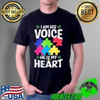 I Am His Voice He Is My Heart Shirts Puzzle Autism Awareness T-Shirt