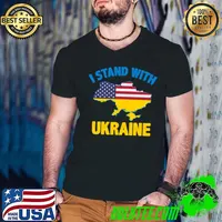 I Stand With Ukraine Map American Flag US Support Ukrainian T- Guys V Neck