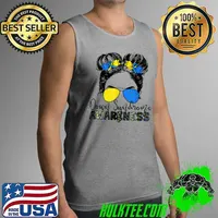 Messy Bun Hair Women Down Syndrome Awareness Day Ribbon T-Shirt Tank Top
