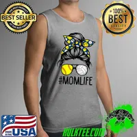Mom Life Softball Volleyball Mothers Day Messy Bun T-Shirt