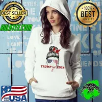 Mothers Day Trump Girl 2024 USA Flag Shades Messy Bun T-Shirt Hoodie