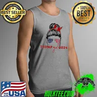 Mothers Day Trump Girl 2024 USA Flag Shades Messy Bun T-Shirt Tank Top