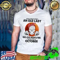 Never Underestimate An Old Lady Who Loves Weightlifting And Was Born In October Blood Moon Shirt Guys V Neck