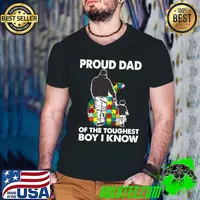 Official Proud Dad Of The Toughest Boy I Know Autism Awareness T- Guys V Neck