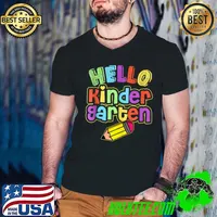 Original Hello Kindergarten First Day of Kindergarten Back To School T- Guys V Neck