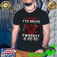 Original I'm In 7th Grade On Twosday 2-22-22 Gamer Boys Video Game T- Guys V Neck