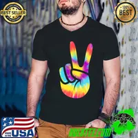 Peace Hand Sign Tie Dye for Boys Girls T- Guys V Neck