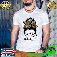 Soccer Nana Life Messy Bun Hair Leopard Print Mother's Day T-Shirt Guys V Neck