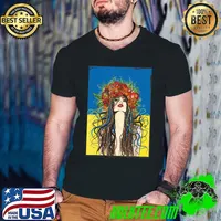 Beautiful ukrainian girl with flowers flag of Ukraine peace Guys V Neck