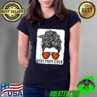 Best Mom Ever Baseball Mom Leopart Messy Bun Mother's Day T-Shirt Ladies Tee