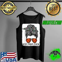 Best Mom Ever Baseball Mom Leopart Messy Bun Mother's Day T-Shirt Tank Top
