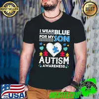 I Wear Blue For My Son Autism Awareness Month Parents Gifts T-Shirt Guys V Neck
