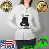 It's fine I'm fine everything is fine black cat coffee Full Zip Hooded
