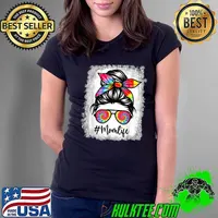 Mom Life Messy Hair Bun Tie Dye Women Mother's Day Funny Tee T-Shirt Ladies Tee