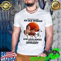Never Underestimate An Old Woman Who Loves Horses And Was Born In January Blood Moon Shirt Guys V Neck