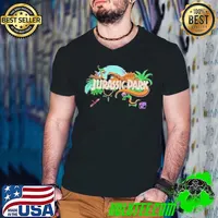 Vintage 1993 jurassic park dinosaur adventure movie film usa Guys V Neck