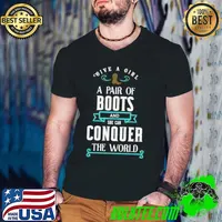 Cowboy cowgirl give a girl a pair of boots and she can conquer the world s Guys V Neck