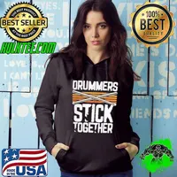 Drummers stick together rockstar drum sticks union apparel funny percussionist wordplay band joke musician Hoodie