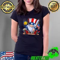 Gnome Softball 4th Of July Patriotic Gnomes American Flag T-Shirt Ladies Tee