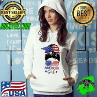 All American Girls 4th of July Shirt Daughter Messy Bun USA T-Shirt Hoodie
