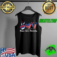 Funny 4th of July Tee Peace Love Fireworks Hearts Us Flag T-Shirt Tank Top