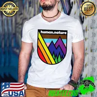 Gay Hiking shirt - LGBTQ+ Queer Pride with Mountains Trees T-Shirt Guys V Neck