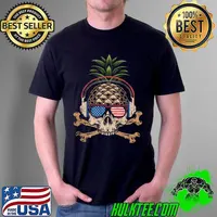 Pineapple Skull Sunglasses Flag 4th of July Patriotic DJ Premium T-Shirt