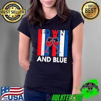 Red Wine & Blue 4th of July wine Red White Blue Wine Glasses T-Shirt Ladies Tee