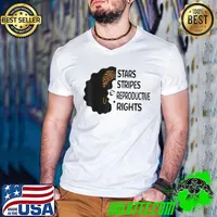 Stars Stripes Reproductive Rights Patriotic 4th Of July Girl Leopard Ribbon T-Shirt Guys V Neck