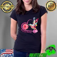 Hummingbird Sunflower Breast Cancer Awareness Pink Ribbon T-Shirt Ladies Tee