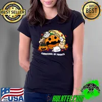 Furrstival Of Fright Cats And Pumpkin Moon Halloween T-Shirt Ladies Tee