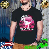 I Wear Pink For My Cousin Breast Cancer Awareness Dinosaur Vintage Sunset T-Shirt