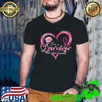 I'm A Survivor Breast Cancer Awareness Pink Ribbon Flowers Heart T-Shirt