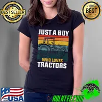 Just A Boy Who Loves Tractors Farm Vintage T-Shirt Ladies Tee